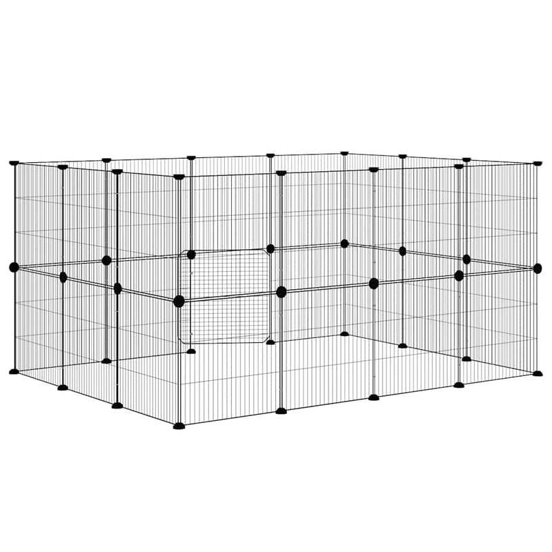 vidaXL 28-Panel Pet Cage with Door Black 35x35 cm Steel
