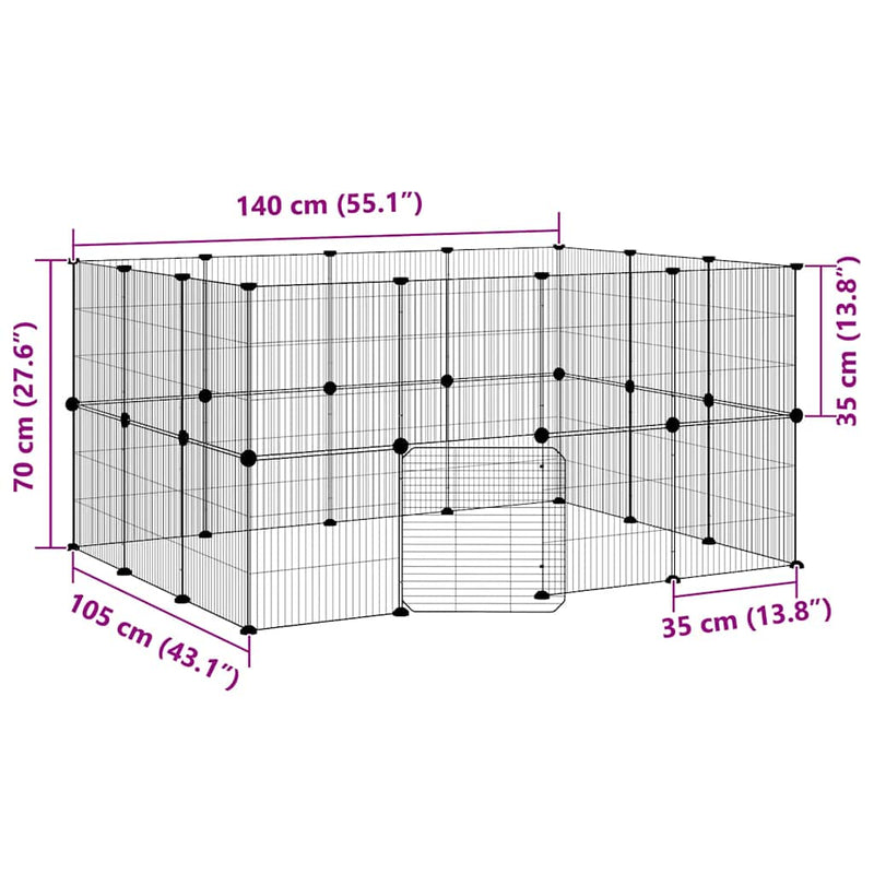 vidaXL 28-Panel Pet Cage with Door Black 35x35 cm Steel
