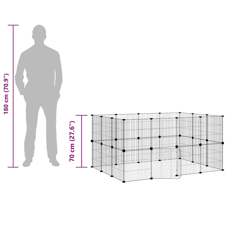 vidaXL 28-Panel Pet Cage with Door Black 35x35 cm Steel