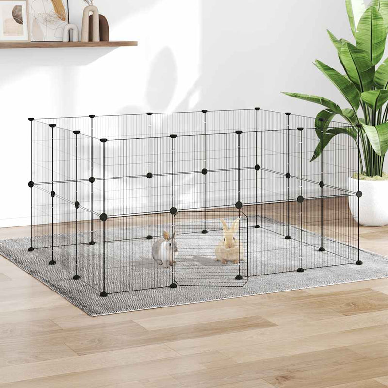 vidaXL 28-Panel Pet Cage with Door Black 35x35 cm Steel
