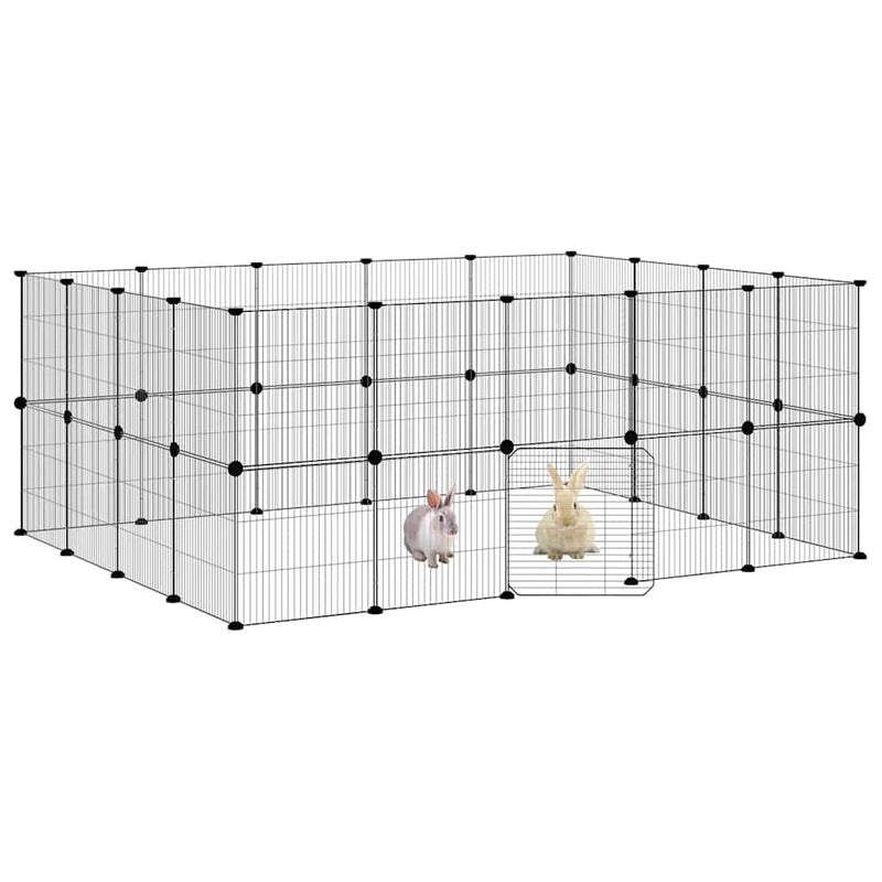 vidaXL 36-Panel Pet Cage with Door Black 35x35 cm Steel