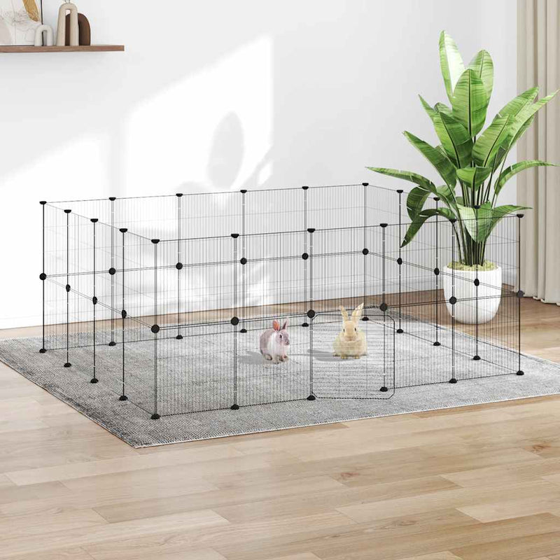 vidaXL 36-Panel Pet Cage with Door Black 35x35 cm Steel