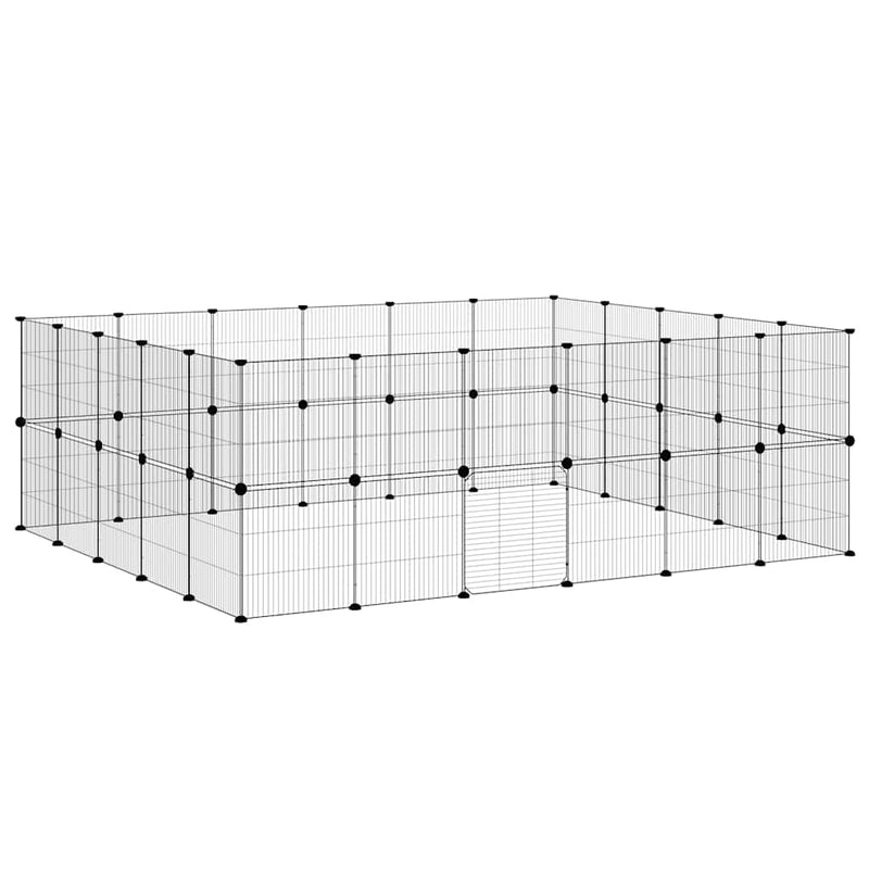 vidaXL 44-Panel Pet Cage with Door Black 35x35 cm Steel