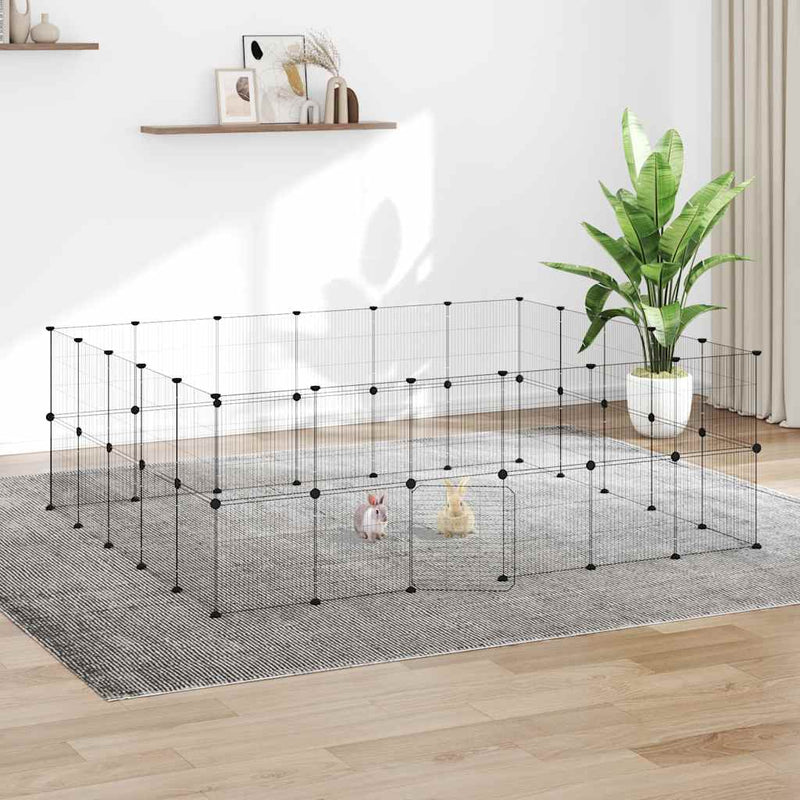 vidaXL 44-Panel Pet Cage with Door Black 35x35 cm Steel