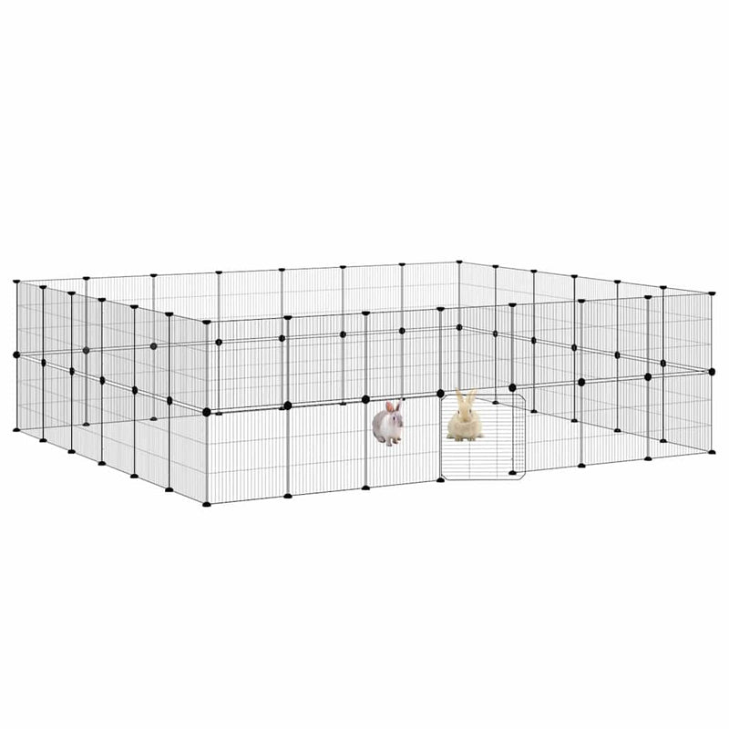 vidaXL 52-Panel Pet Cage with Door Black 35x35 cm Steel