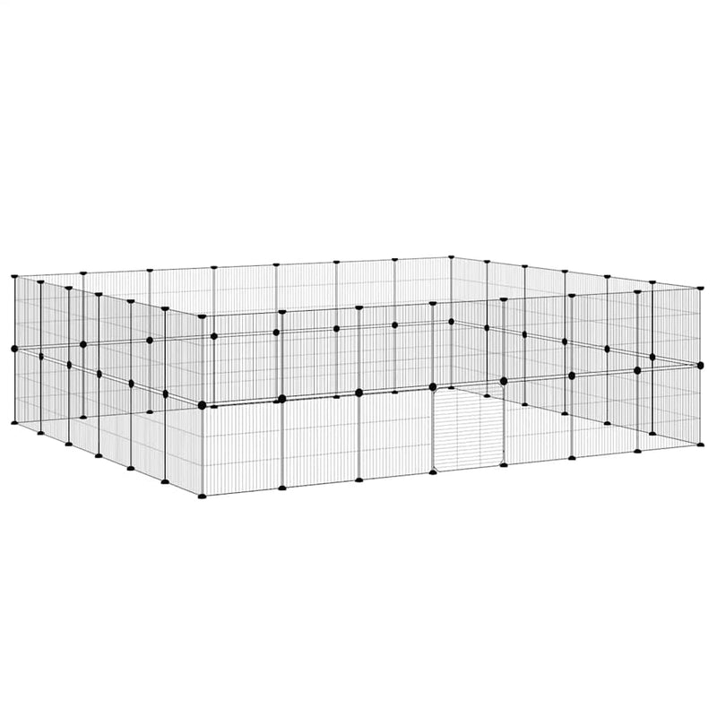 vidaXL 52-Panel Pet Cage with Door Black 35x35 cm Steel