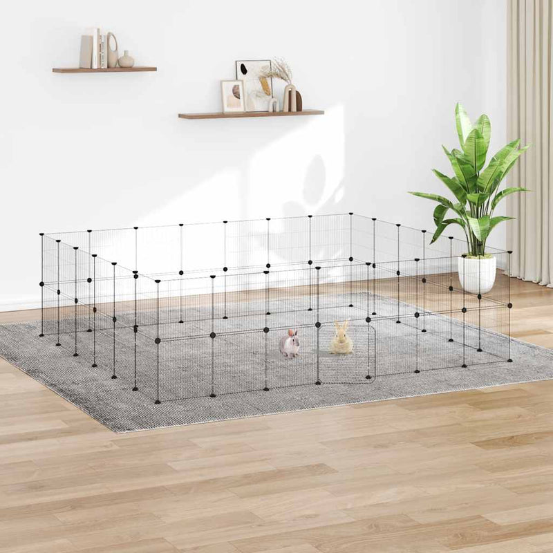 vidaXL 52-Panel Pet Cage with Door Black 35x35 cm Steel