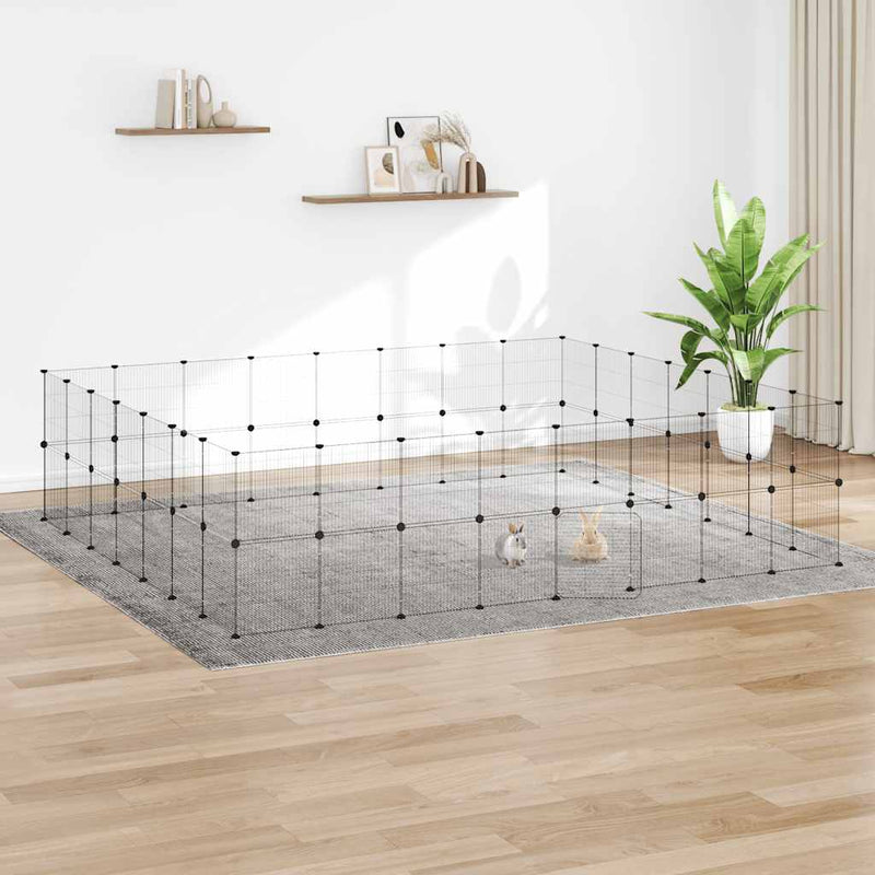 vidaXL 60-Panel Pet Cage with Door Black 35x35 cm Steel