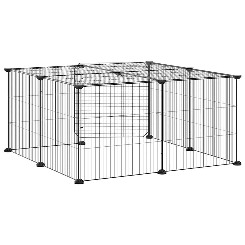 vidaXL 12-Panel Pet Cage with Door Black 35x35 cm Steel