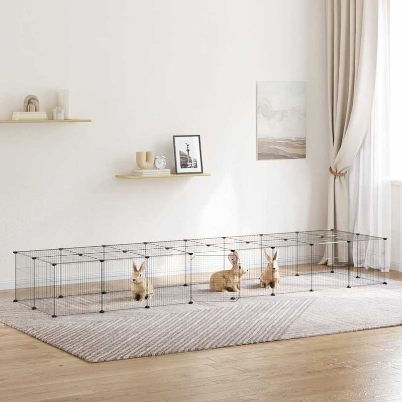 vidaXL 36-Panel Pet Cage with Door Black 35x35 cm Steel