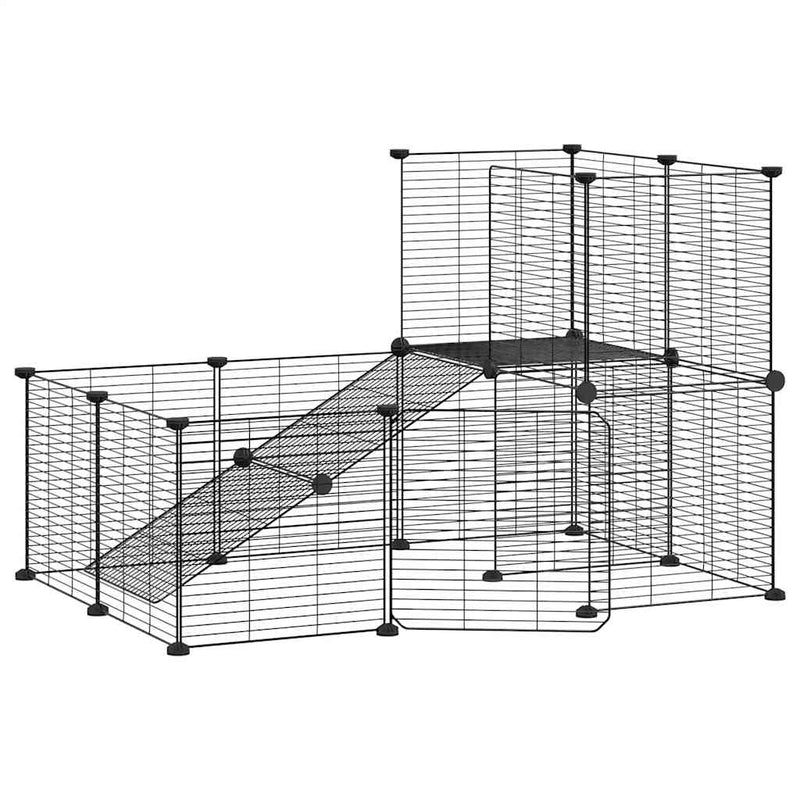 vidaXL 20-Panel Pet Cage with Door Black 35x35 cm Steel