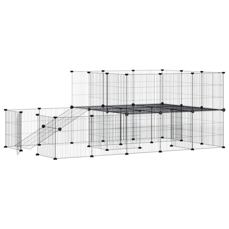 vidaXL 44-Panel Pet Cage with Door Black 35x35 cm Steel
