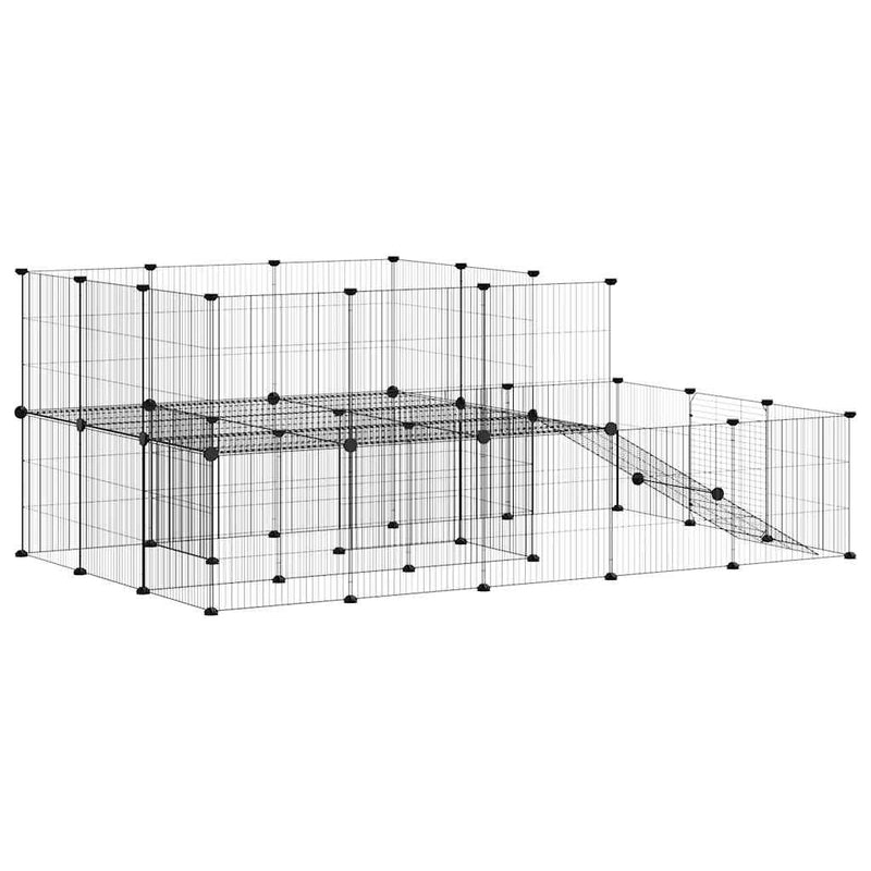 vidaXL 44-Panel Pet Cage with Door Black 35x35 cm Steel