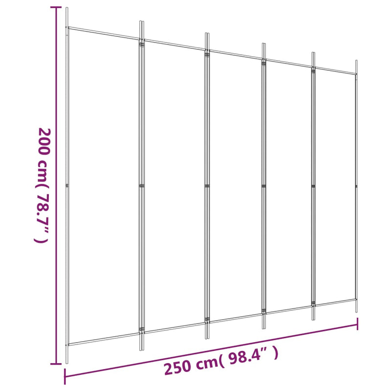 vidaXL 5-Panel Room Divider White 250x200 cm Fabric