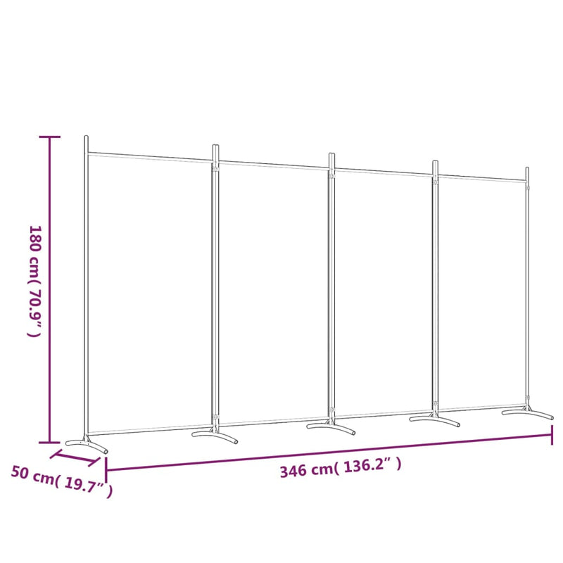 vidaXL 4-Panel Room Divider Brown 346x180 cm Fabric