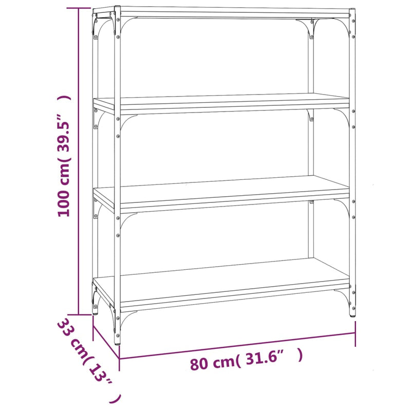vidaXL Book Cabinet Grey Sonoma 80x33x100 cm Engineered Wood and Steel
