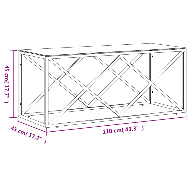 vidaXL Coffee Table 110x45x45 cm Stainless Steel and Glass