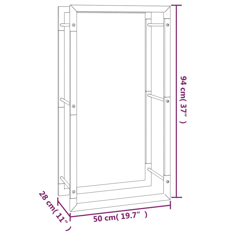 vidaXL Firewood Rack Matt Black 50x28x94 cm Steel