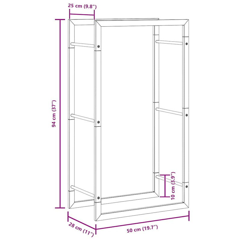 vidaXL Firewood Rack Matt Black 50x28x94 cm Steel