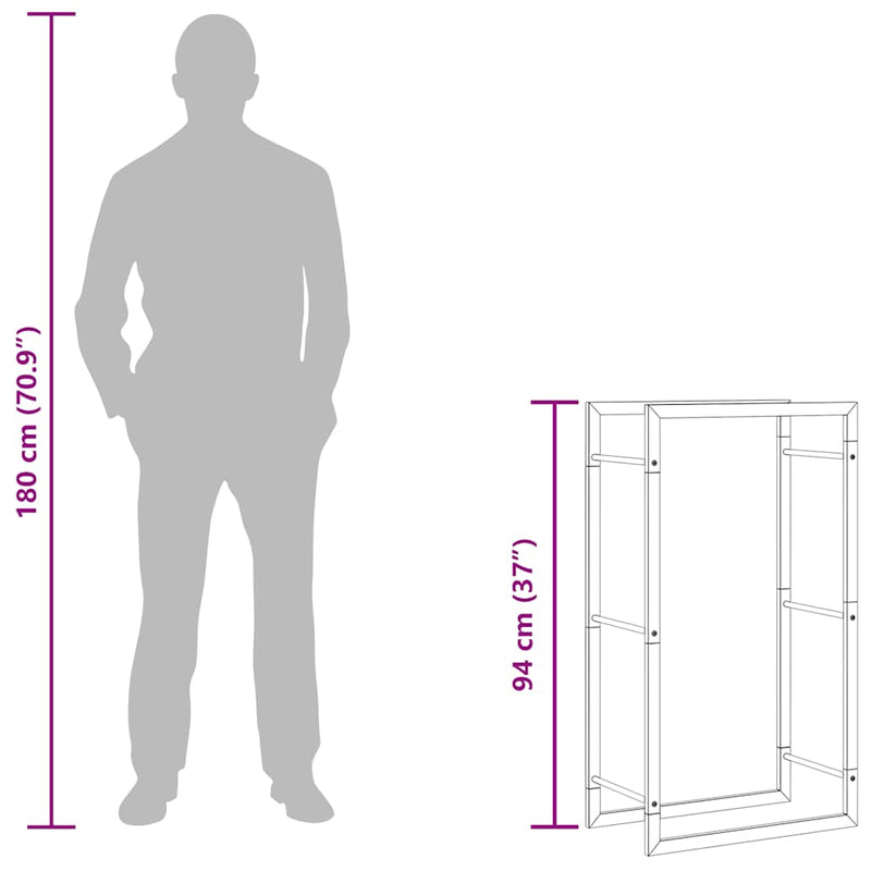 vidaXL Firewood Rack Matt Black 50x28x94 cm Steel