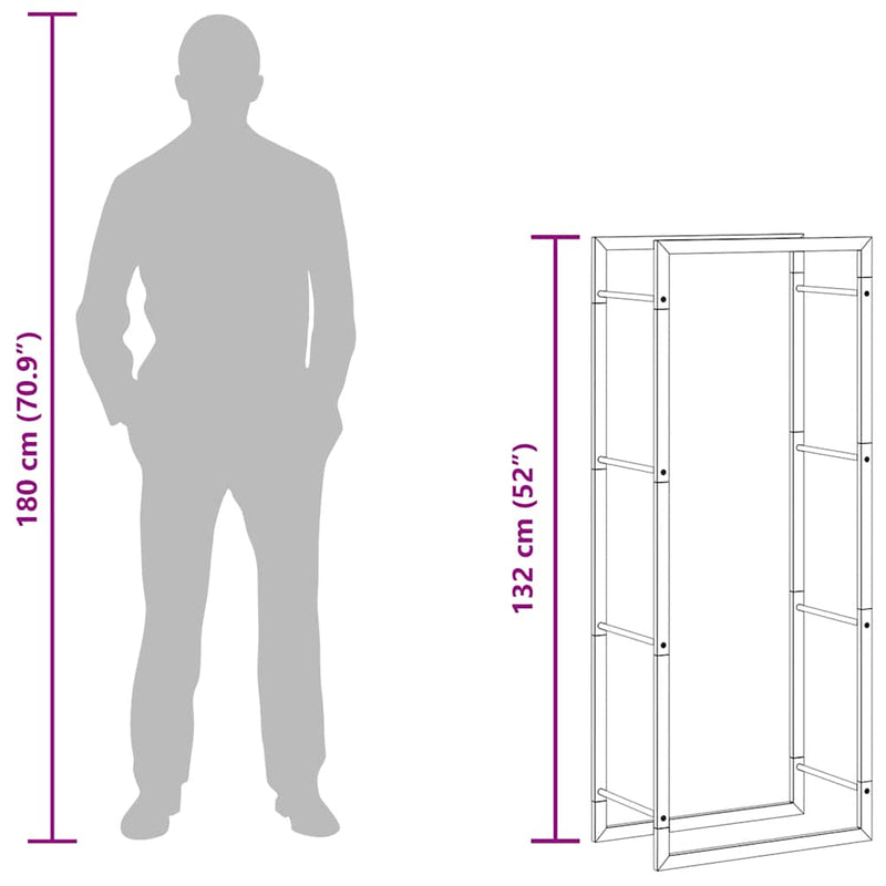 vidaXL Firewood Rack Matt Black 50x28x132 cm Steel