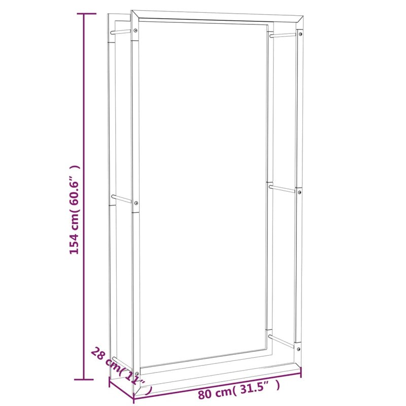 vidaXL Firewood Rack Matt Black 80x28x154 cm Steel