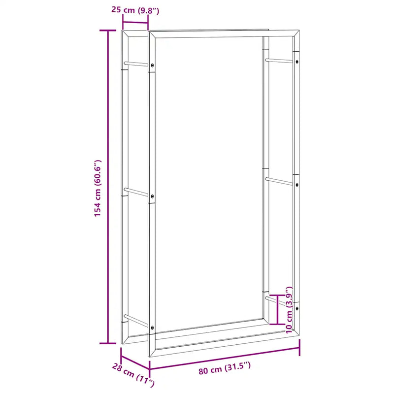 Firewood Rack Matt Black 80x28x154 cm Steel
