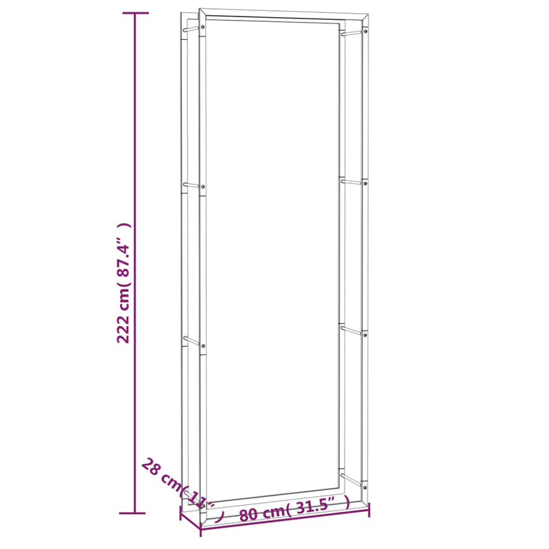 vidaXL Firewood Rack Matt Black 80x28x222 cm Steel