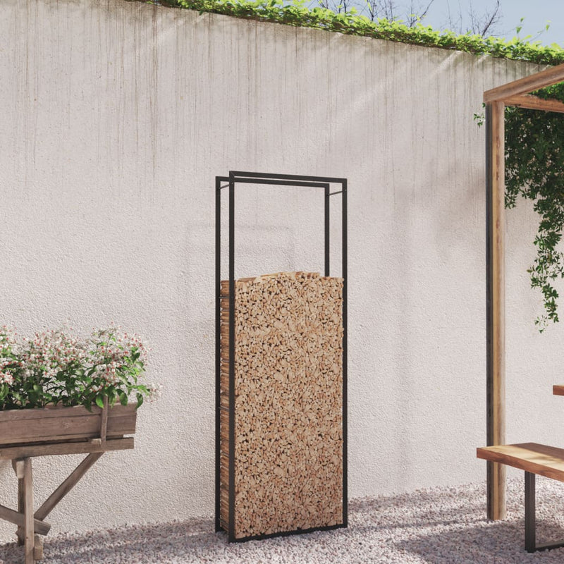 vidaXL Firewood Rack Matt Black 80x28x222 cm Steel