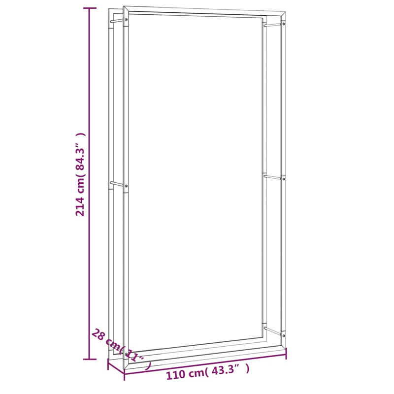 vidaXL Firewood Rack Matt Black 110x28x214 cm Steel