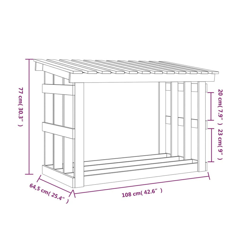 vidaXL Firewood Rack 108x64.5x77 cm Solid Wood Pine