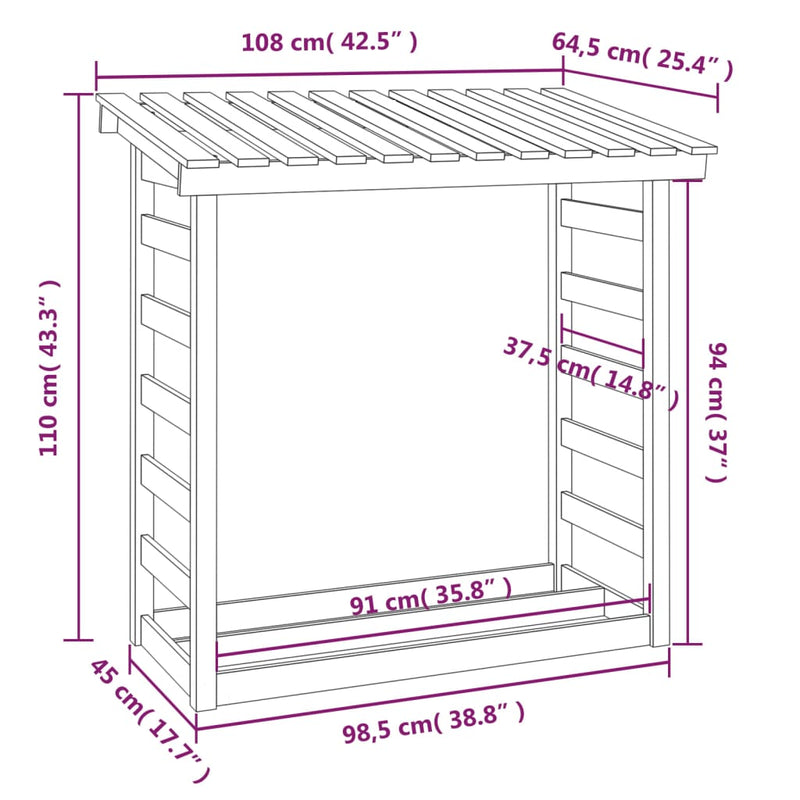 vidaXL Firewood Rack 108x64.5x110 cm Solid Wood Pine
