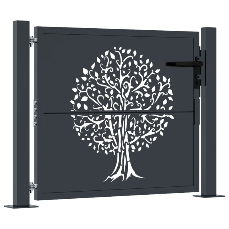 vidaXL Garden Gate Anthracite 100x75 cm Steel Tree Design