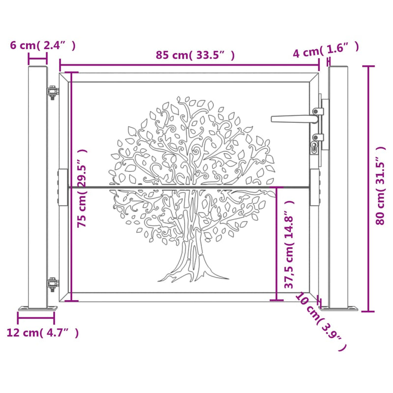 vidaXL Garden Gate Anthracite 100x75 cm Steel Tree Design