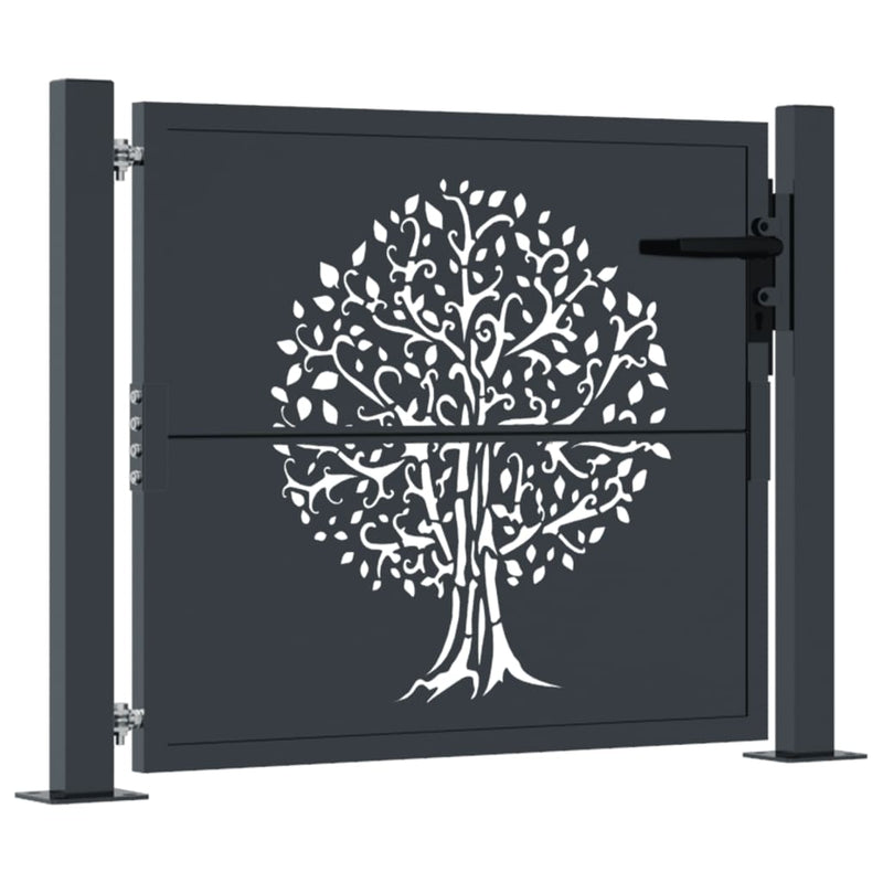 vidaXL Garden Gate Anthracite 100x100 cm Steel Tree Design