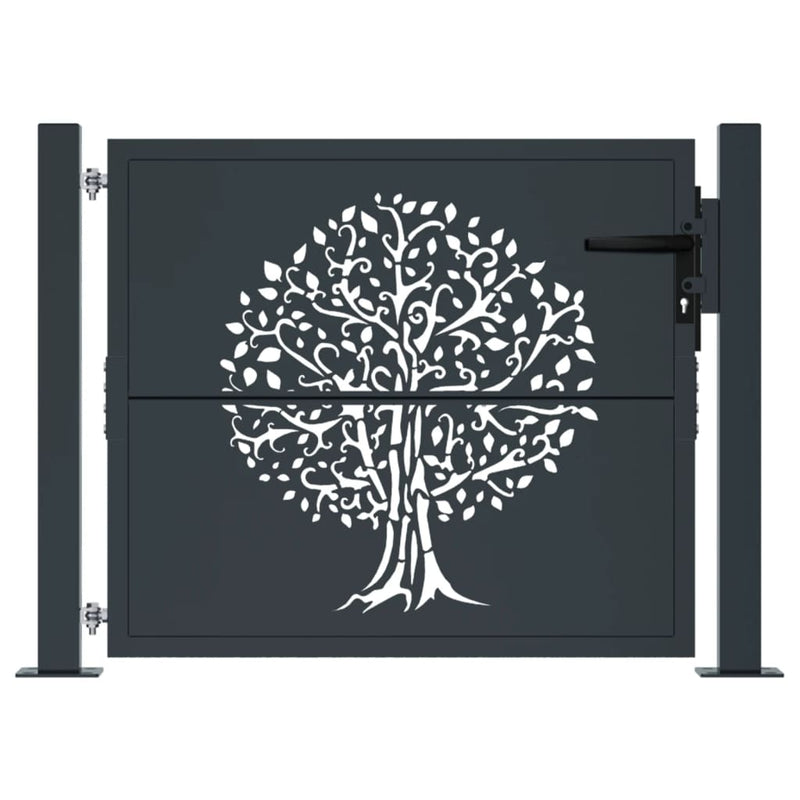 vidaXL Garden Gate Anthracite 100x100 cm Steel Tree Design