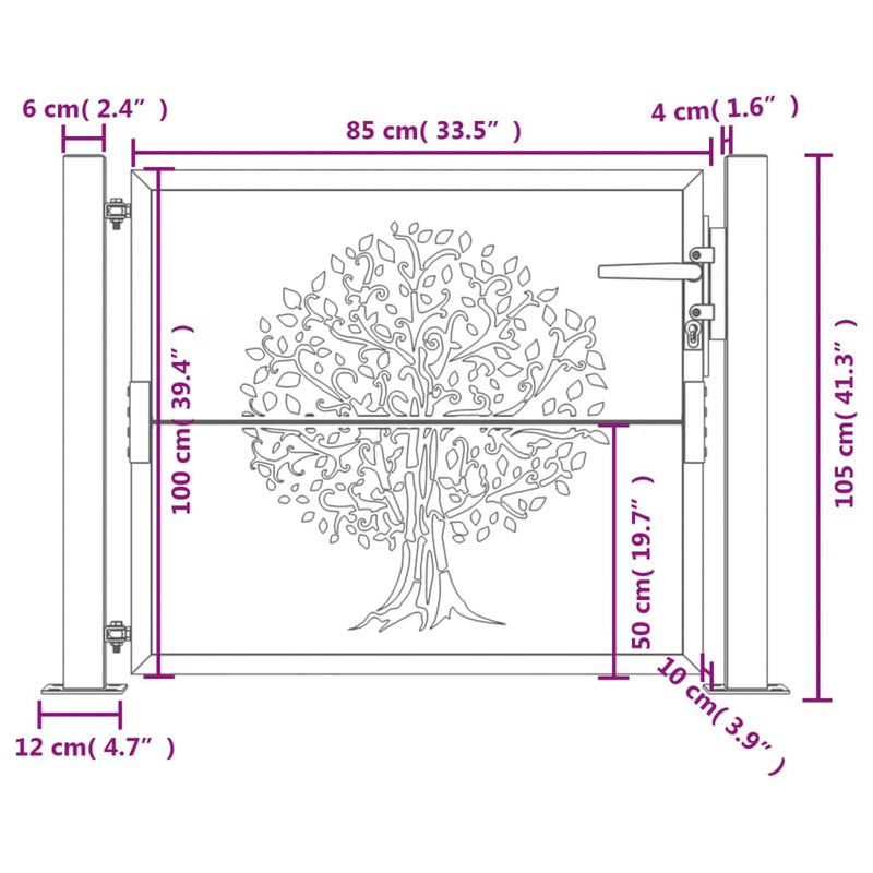 vidaXL Garden Gate Anthracite 100x100 cm Steel Tree Design