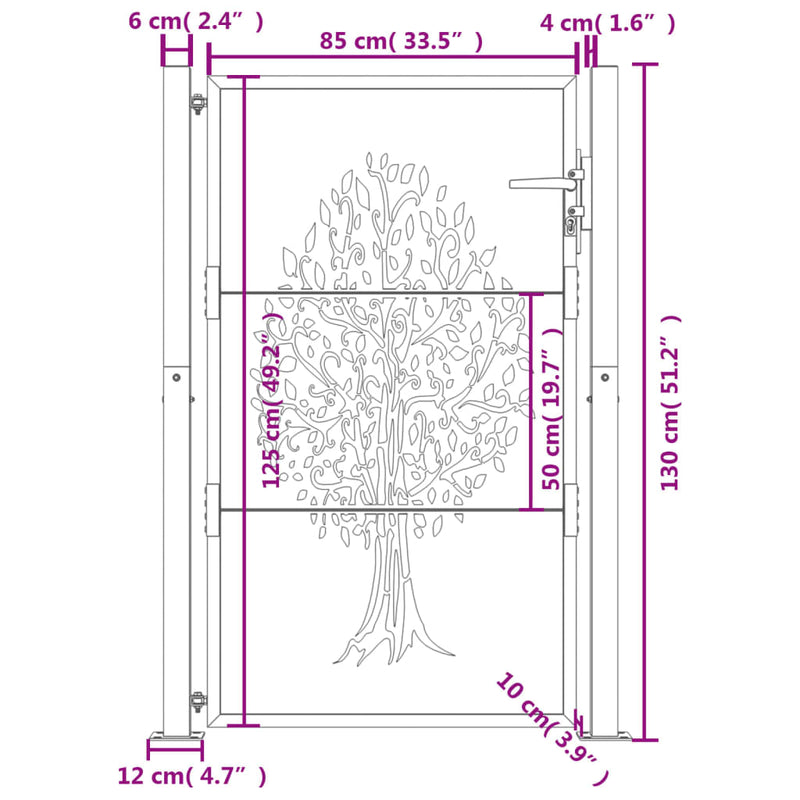 vidaXL Garden Gate Anthracite 100x125 cm Steel Tree Design