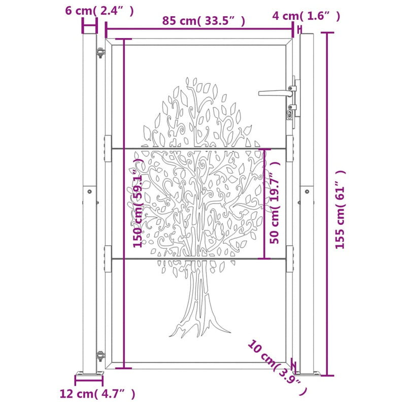 vidaXL Garden Gate Anthracite 100x150 cm Steel Tree Design