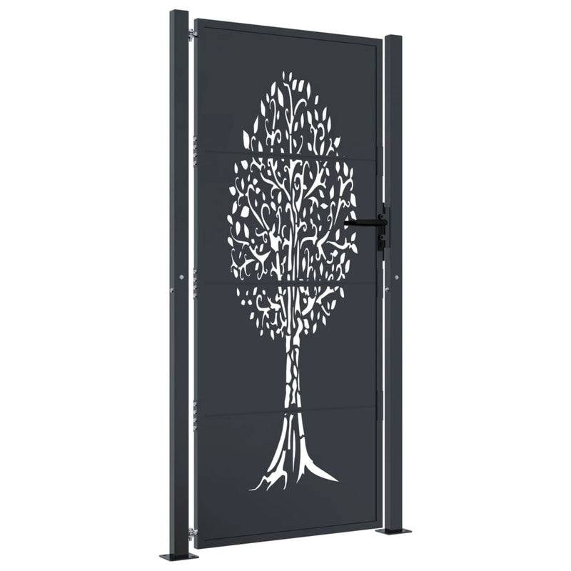 vidaXL Garden Gate Anthracite 100x175 cm Steel Tree Design