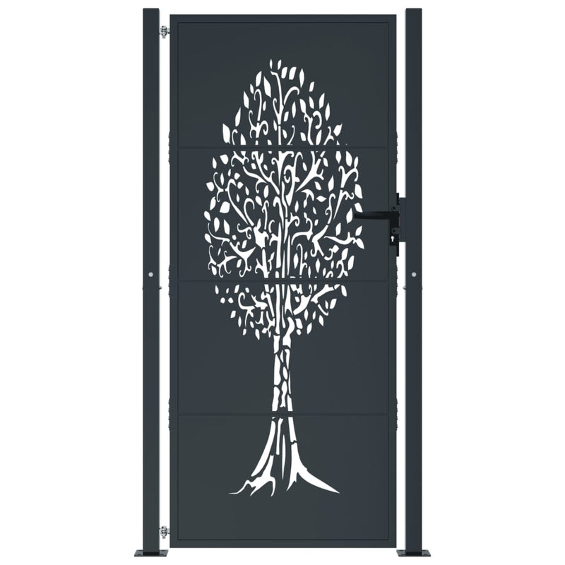vidaXL Garden Gate Anthracite 100x175 cm Steel Tree Design