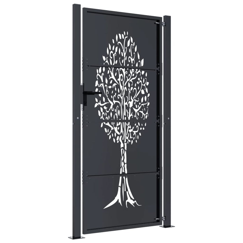 vidaXL Garden Gate Anthracite 100x175 cm Steel Tree Design
