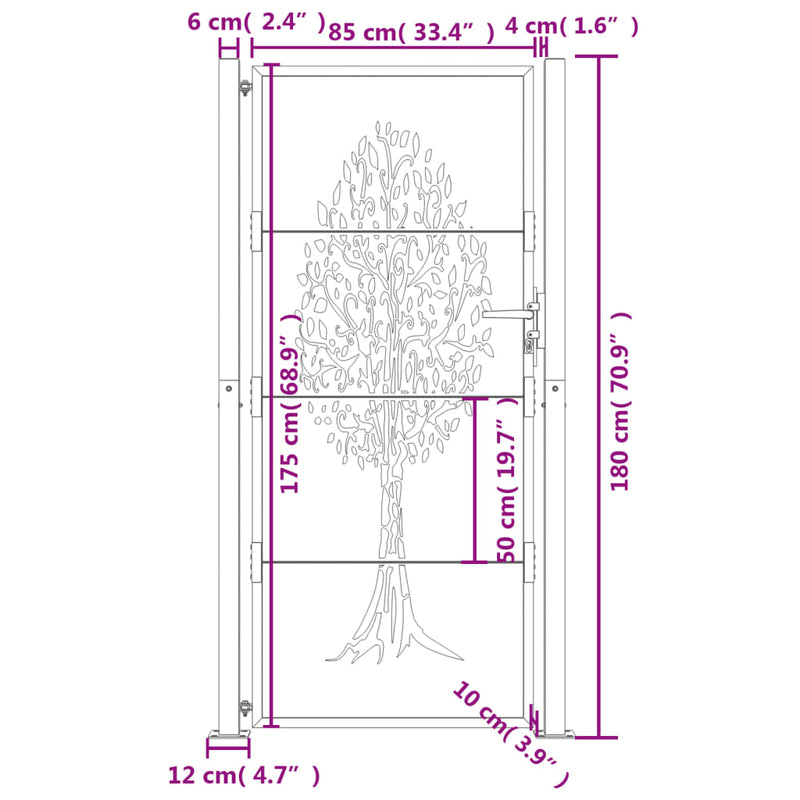 vidaXL Garden Gate Anthracite 100x175 cm Steel Tree Design