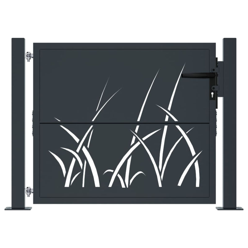 vidaXL Garden Gate Anthracite 100x75 cm Steel Grass Design