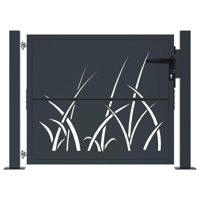 vidaXL Garden Gate Anthracite 100x100 cm Steel Grass Design