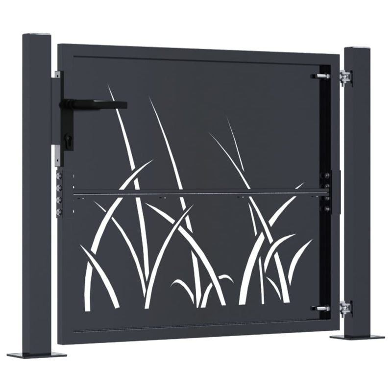 vidaXL Garden Gate Anthracite 100x100 cm Steel Grass Design