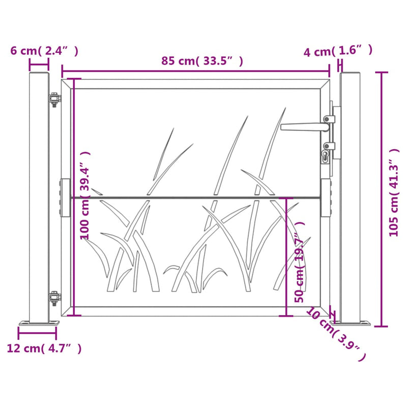 vidaXL Garden Gate Anthracite 100x100 cm Steel Grass Design