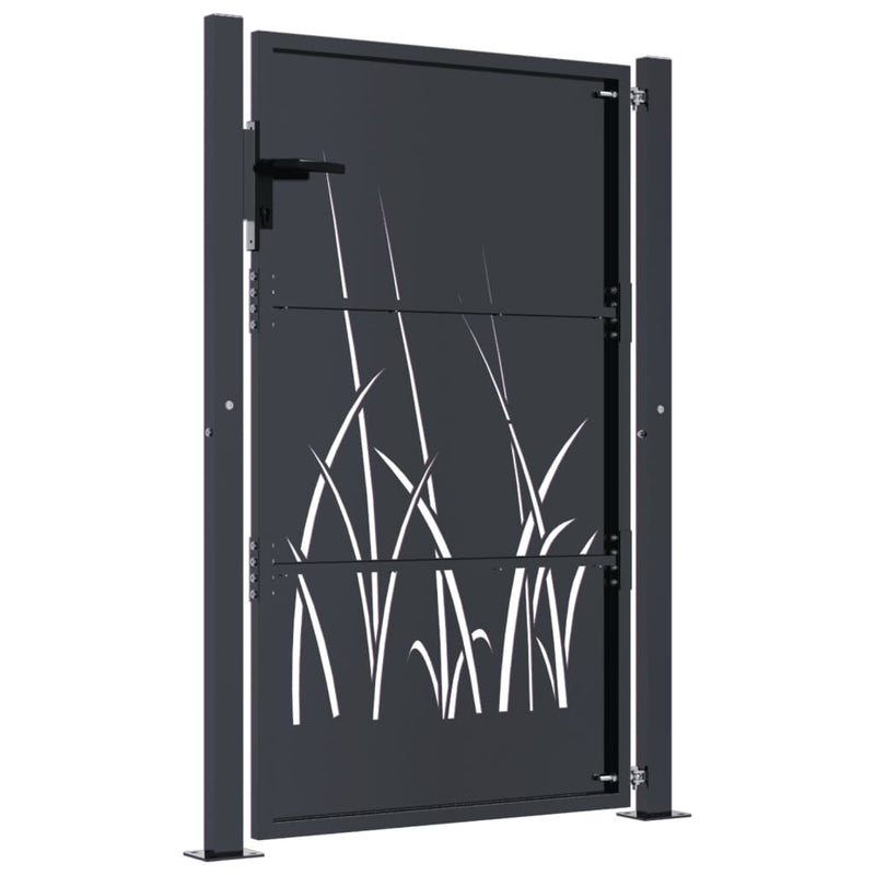 vidaXL Garden Gate Anthracite 100x125 cm Steel Grass Design