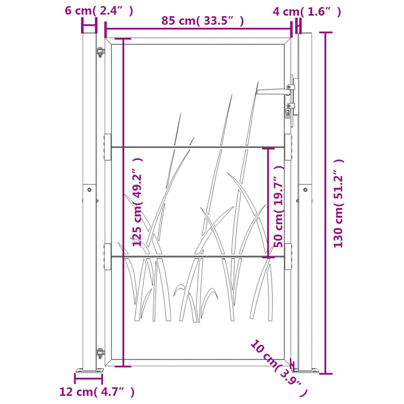 vidaXL Garden Gate Anthracite 100x125 cm Steel Grass Design