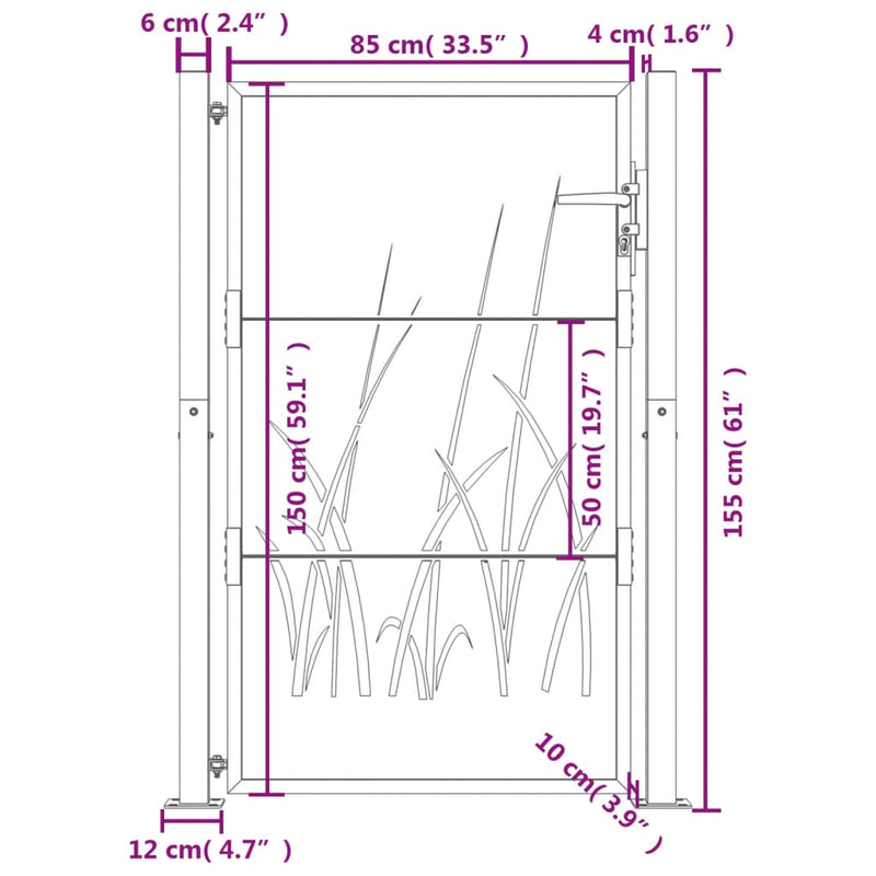 vidaXL Garden Gate Anthracite 100x150 cm Steel Grass Design